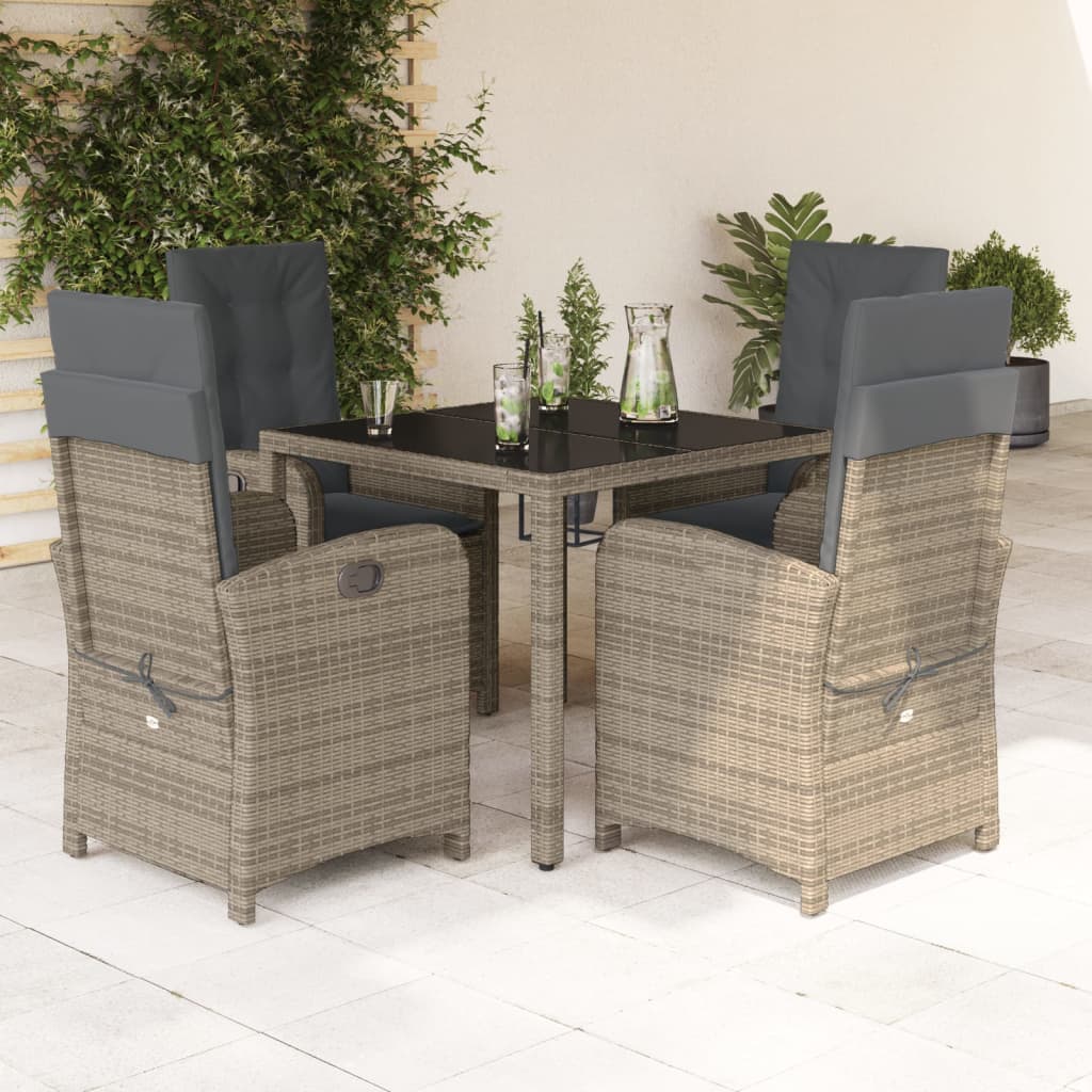 vidaXL 5 Piece Patio Dining Set with Cushions Gray Poly Rattan-0