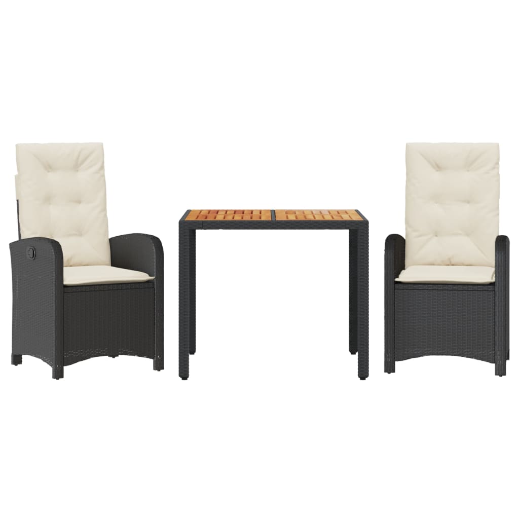 vidaXL 3 Piece Patio Dining Set with Cushions Black Poly Rattan-2