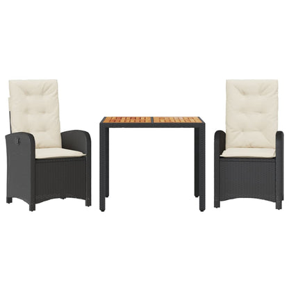 vidaXL 3 Piece Patio Dining Set with Cushions Black Poly Rattan-2