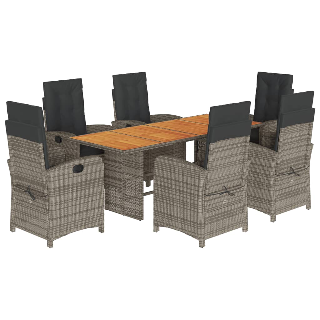 vidaXL 7 Piece Patio Dining Set with Cushions Gray Poly Rattan-2