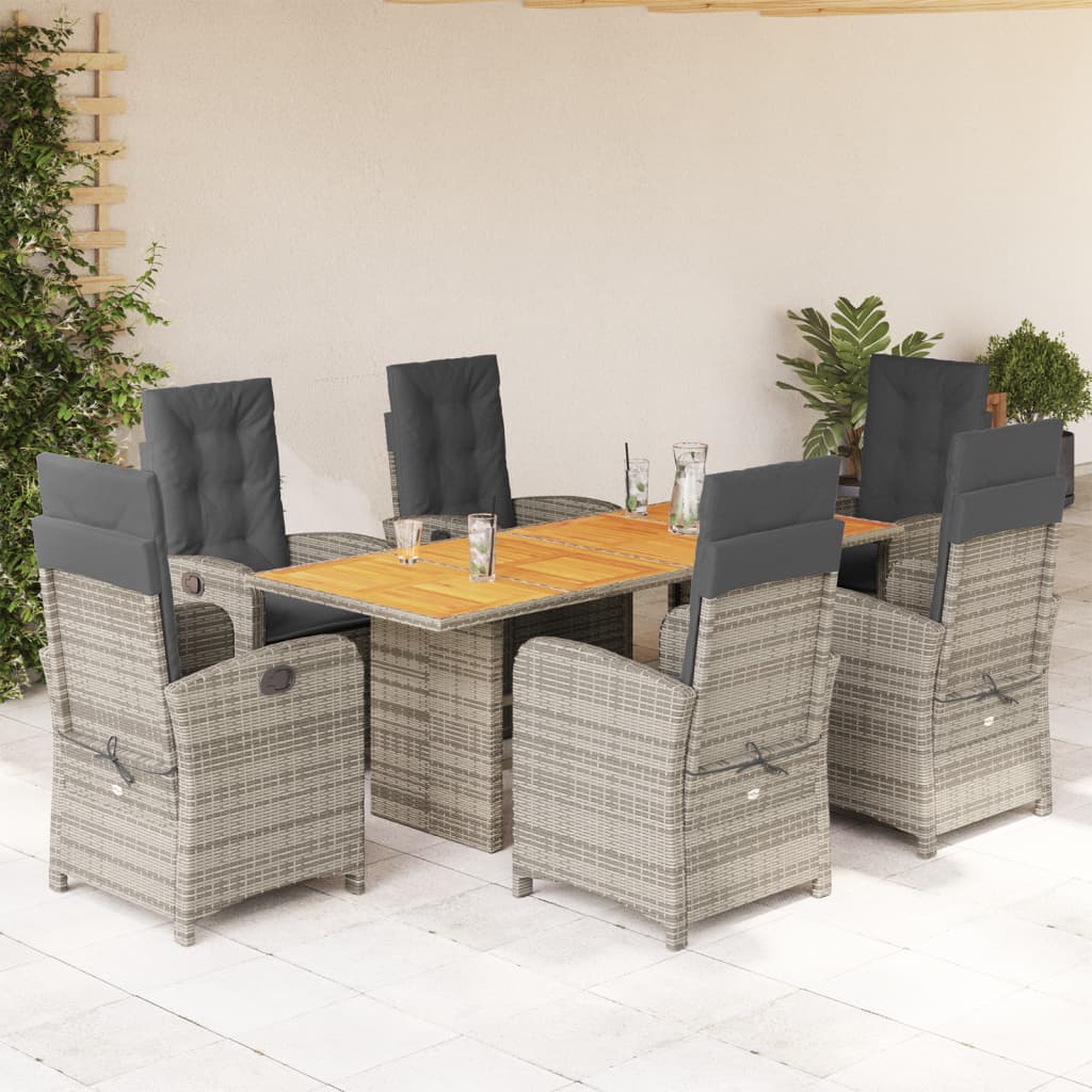 vidaXL 7 Piece Patio Dining Set with Cushions Gray Poly Rattan-0