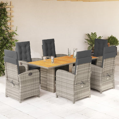 vidaXL 7 Piece Patio Dining Set with Cushions Gray Poly Rattan-0