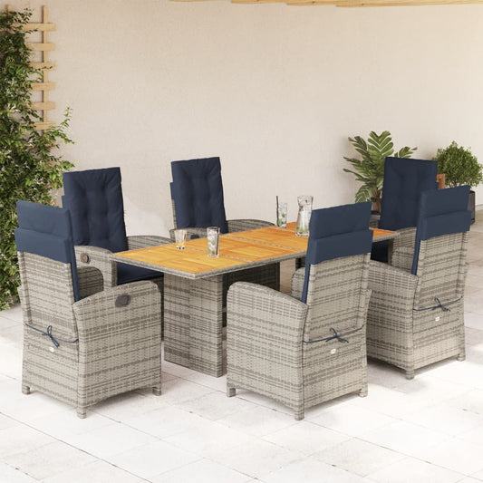 vidaXL 7 Piece Patio Dining Set with Cushions Beige Poly Rattan-0