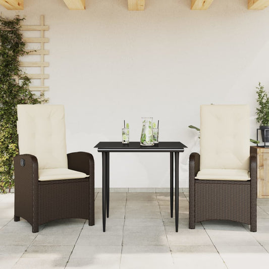 vidaXL 3 Piece Patio Dining Set with Cushions Brown Poly Rattan-0