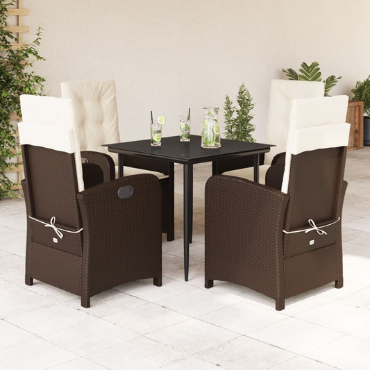 vidaXL 5 Piece Patio Dining Set with Cushions Brown Poly Rattan-0