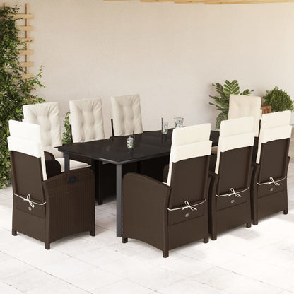 vidaXL 9 Piece Patio Dining Set with Cushions Brown Poly Rattan-0