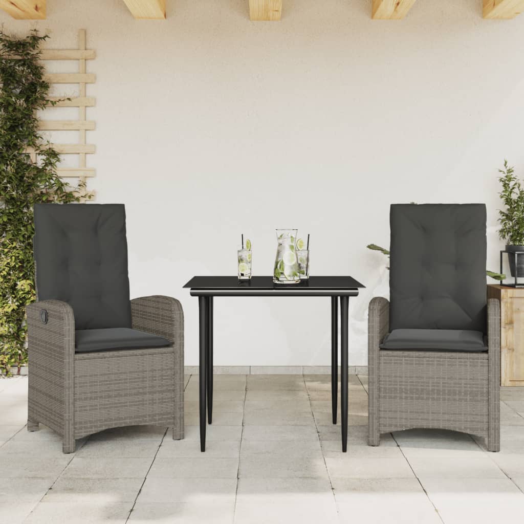vidaXL 3 Piece Patio Dining Set with Cushions Gray Poly Rattan-0