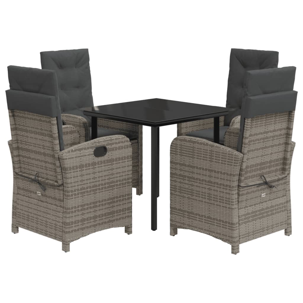vidaXL 5 Piece Patio Dining Set with Cushions Gray Poly Rattan-2