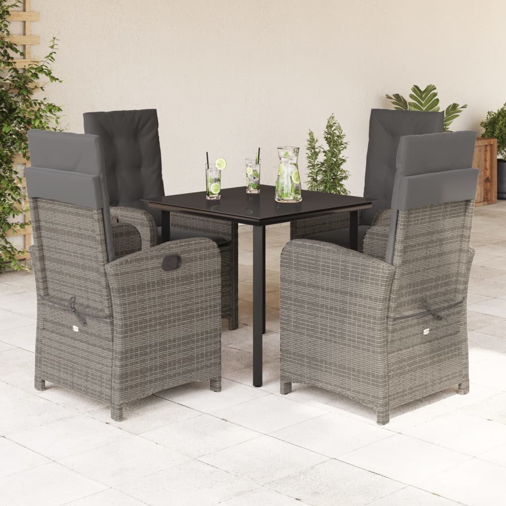 vidaXL 5 Piece Patio Dining Set with Cushions Gray Poly Rattan-0