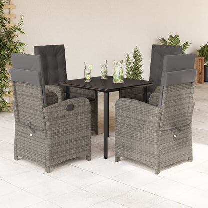 vidaXL 5 Piece Patio Dining Set with Cushions Gray Poly Rattan-0