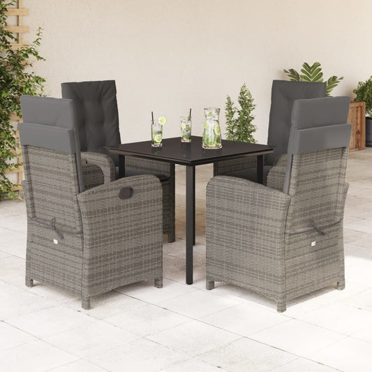 vidaXL 5 Piece Patio Dining Set with Cushions Gray Poly Rattan-0