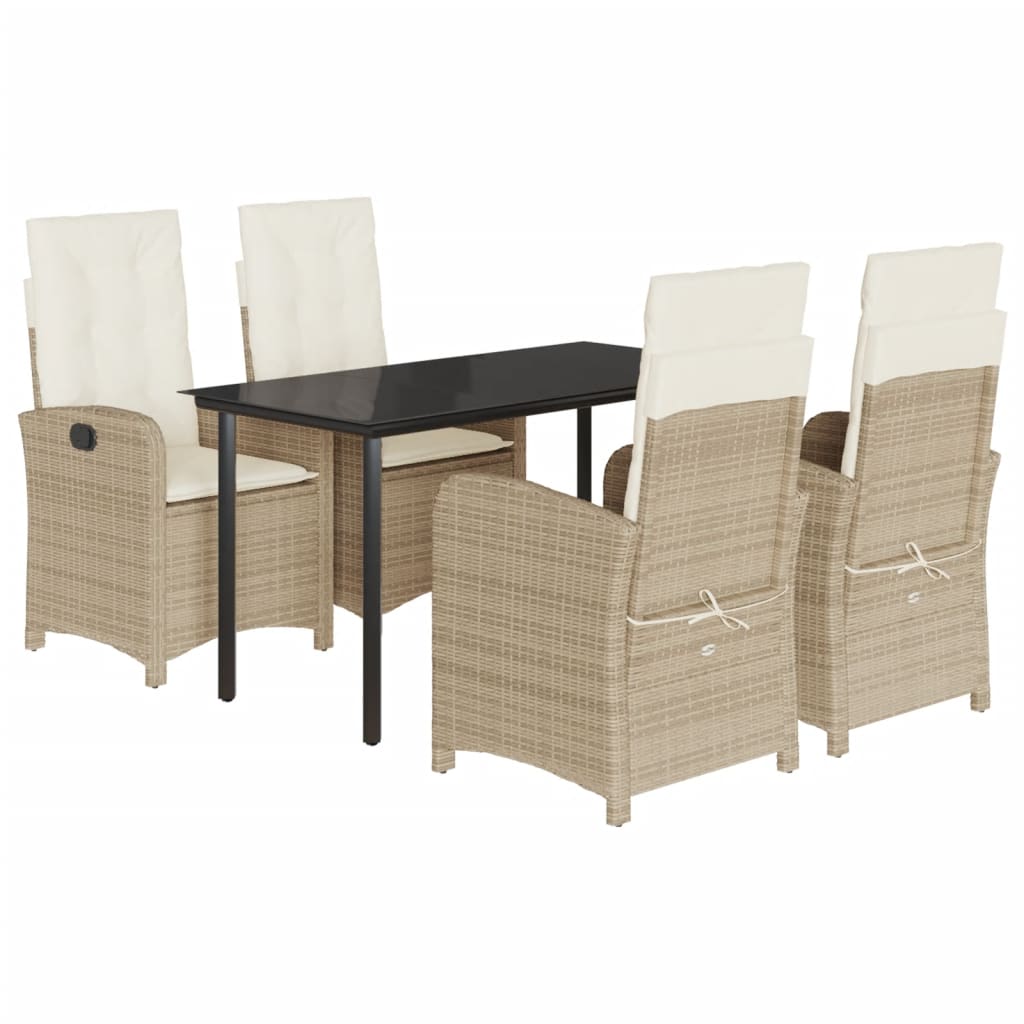 vidaXL 5 Piece Patio Dining Set with Cushions Beige Poly Rattan-1