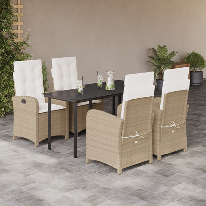 vidaXL 5 Piece Patio Dining Set with Cushions Beige Poly Rattan-0
