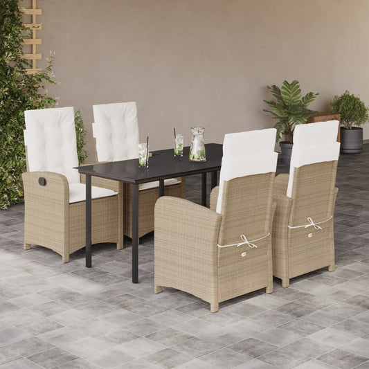 vidaXL 5 Piece Patio Dining Set with Cushions Beige Poly Rattan-0