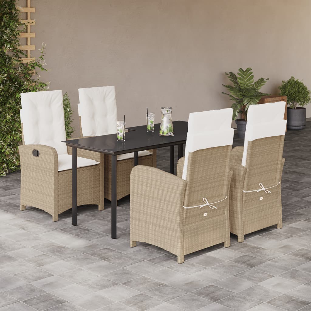 vidaXL 5 Piece Patio Dining Set with Cushions Beige Poly Rattan-0