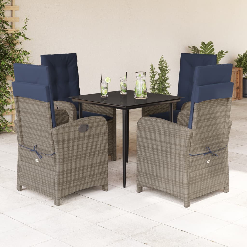 vidaXL 5 Piece Patio Dining Set with Cushions Gray Poly Rattan-0