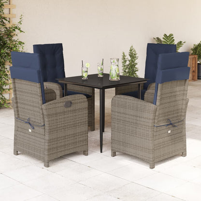 vidaXL 5 Piece Patio Dining Set with Cushions Gray Poly Rattan-0