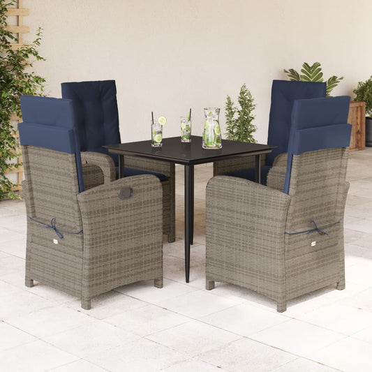 vidaXL 5 Piece Patio Dining Set with Cushions Gray Poly Rattan-0