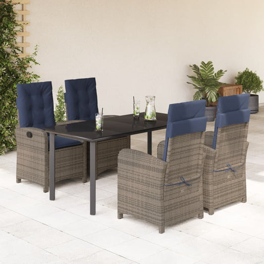 vidaXL 5 Piece Patio Dining Set with Cushions Gray Poly Rattan-1