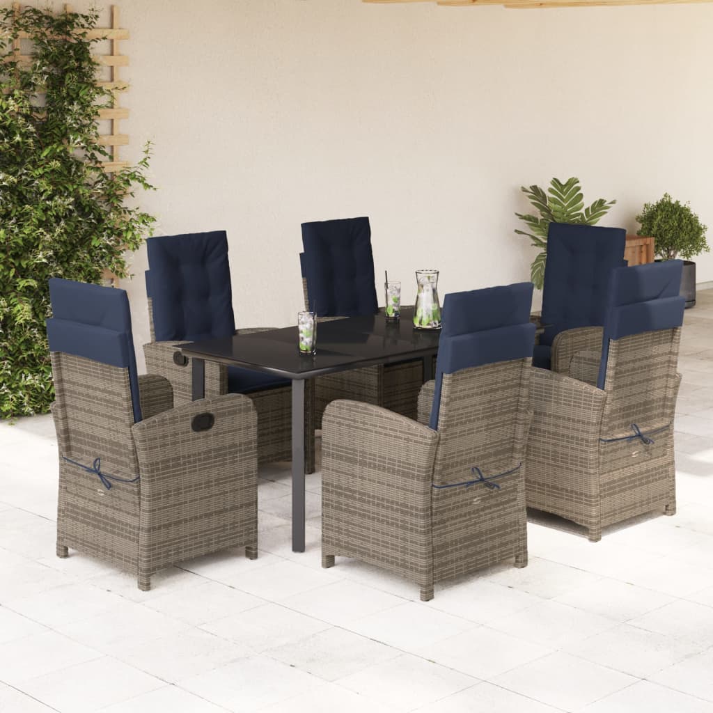 vidaXL 7 Piece Patio Dining Set with Cushions Gray Poly Rattan-1