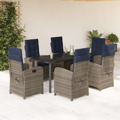 vidaXL 7 Piece Patio Dining Set with Cushions Gray Poly Rattan-1