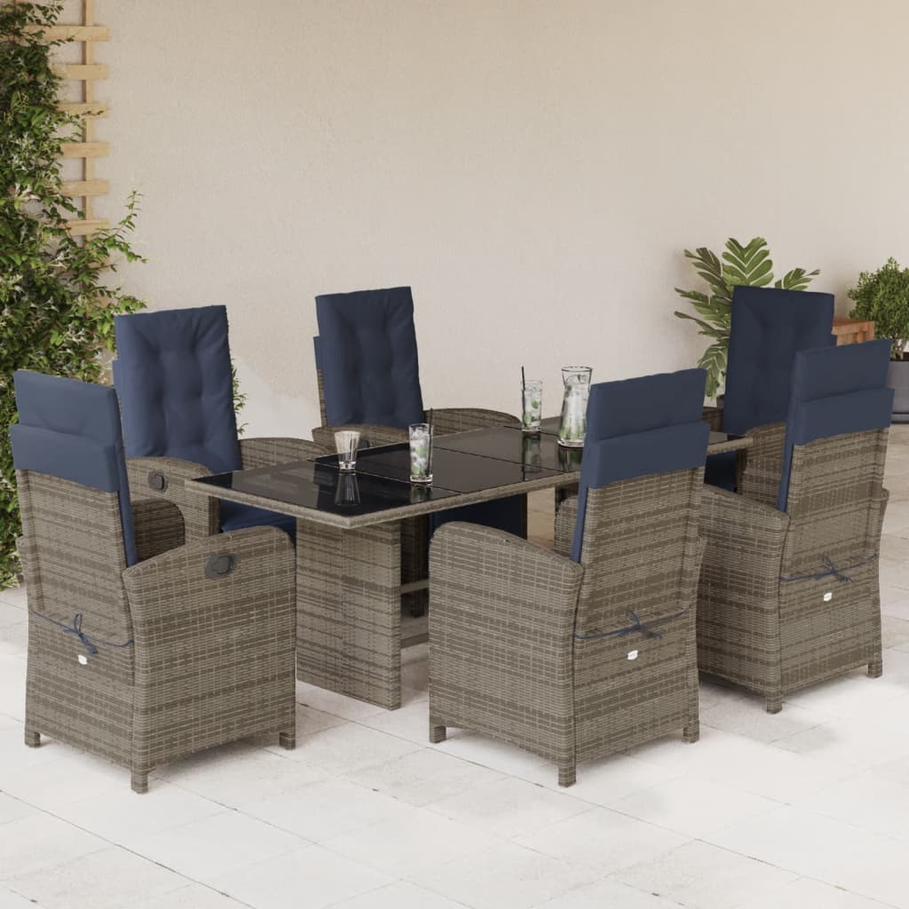 vidaXL 7 Piece Patio Dining Set with Cushions Gray Poly Rattan-1
