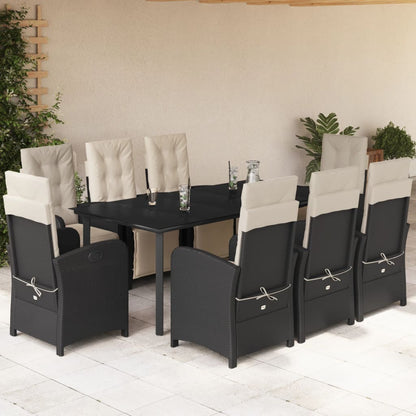vidaXL 9 Piece Patio Dining Set with Cushions Black Poly Rattan-0