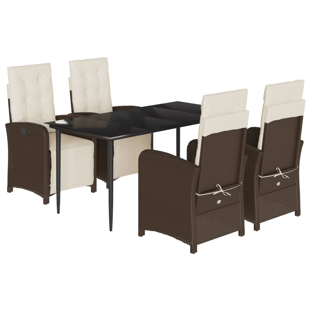 vidaXL 5 Piece Patio Dining Set with Cushions Brown Poly Rattan-2