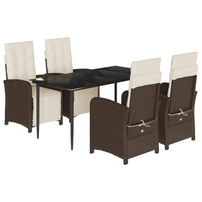 vidaXL 5 Piece Patio Dining Set with Cushions Brown Poly Rattan-2