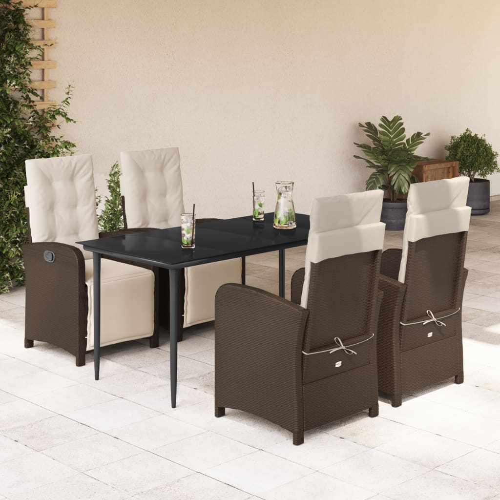 vidaXL 5 Piece Patio Dining Set with Cushions Brown Poly Rattan-0