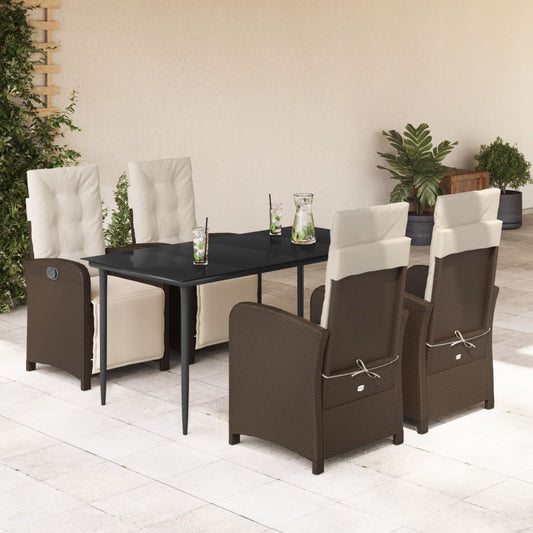 vidaXL 5 Piece Patio Dining Set with Cushions Brown Poly Rattan-0