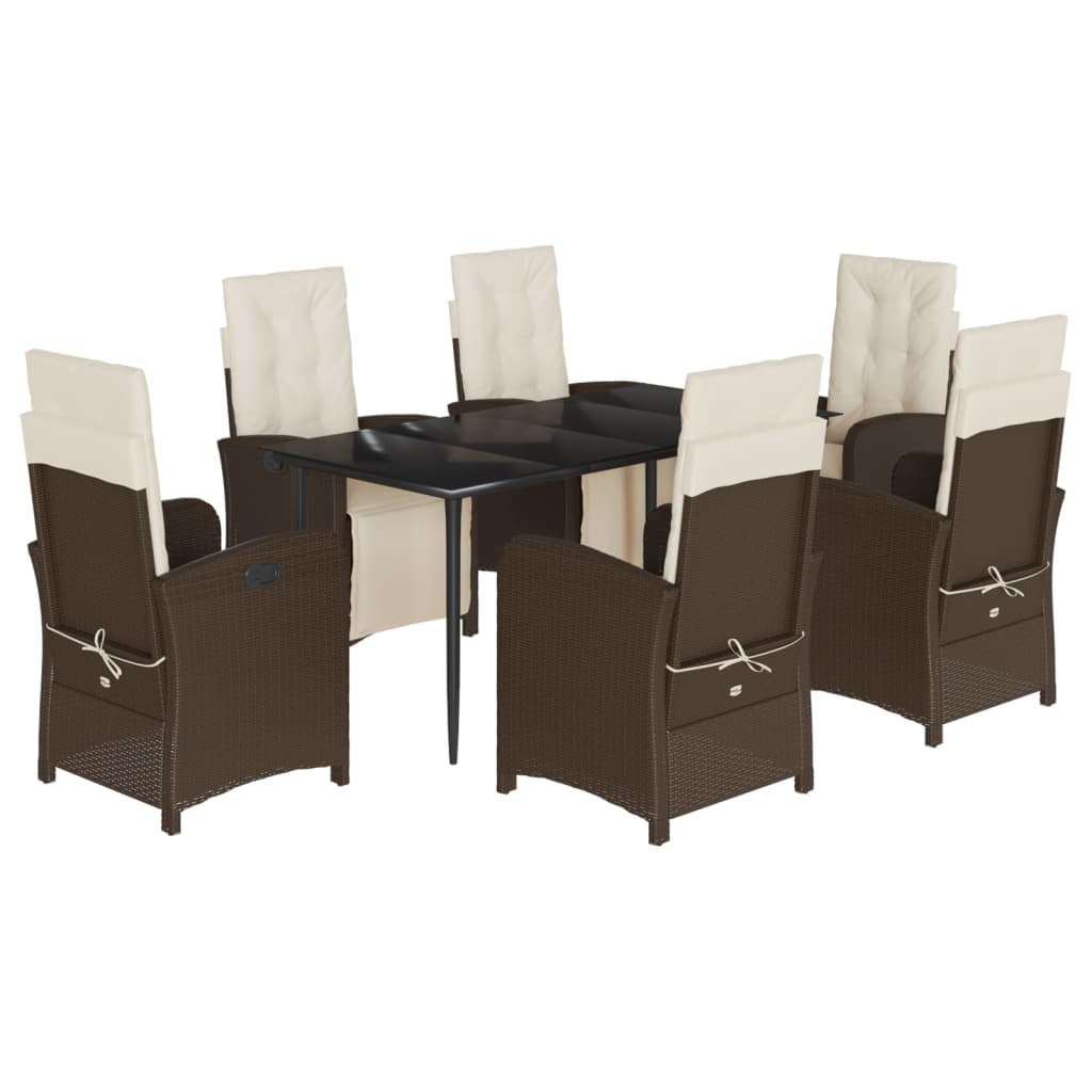 vidaXL 7 Piece Patio Dining Set with Cushions Brown Poly Rattan-2