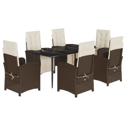 vidaXL 7 Piece Patio Dining Set with Cushions Brown Poly Rattan-2