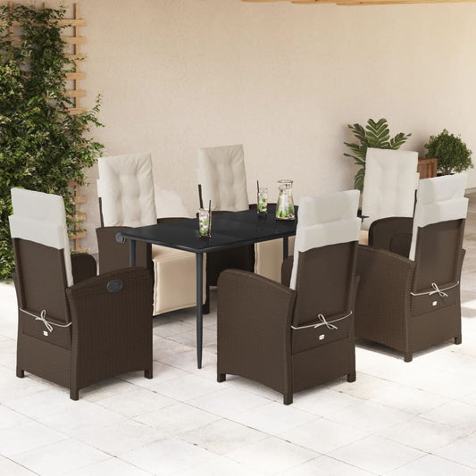 vidaXL 7 Piece Patio Dining Set with Cushions Brown Poly Rattan-0