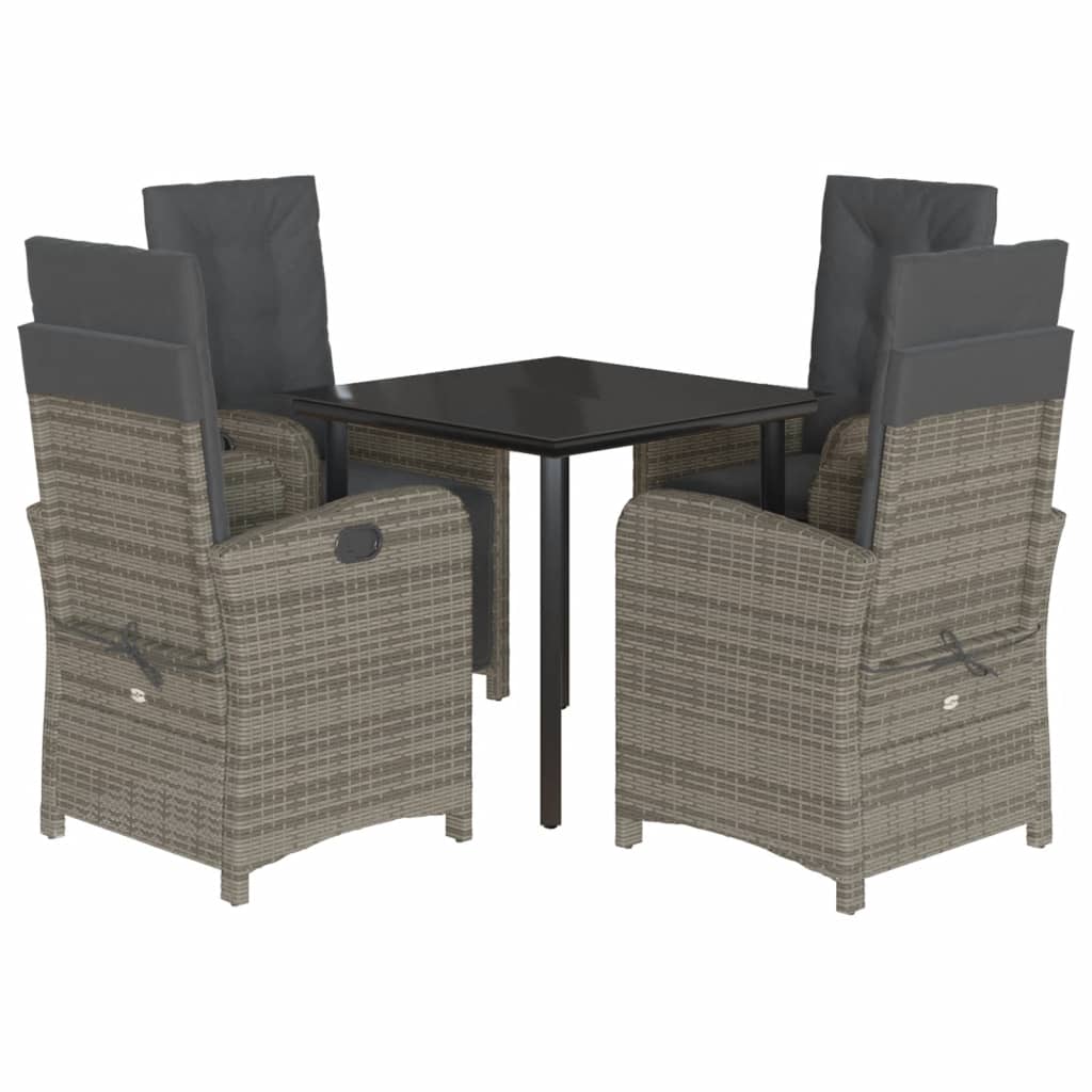 vidaXL 5 Piece Patio Dining Set with Cushions Gray Poly Rattan-2