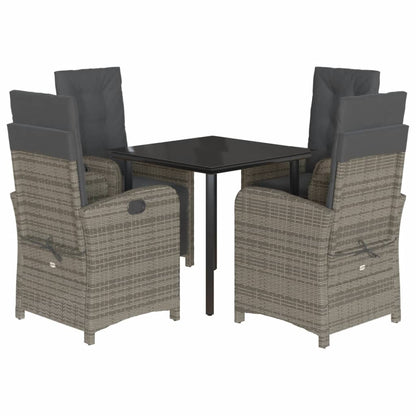 vidaXL 5 Piece Patio Dining Set with Cushions Gray Poly Rattan-2