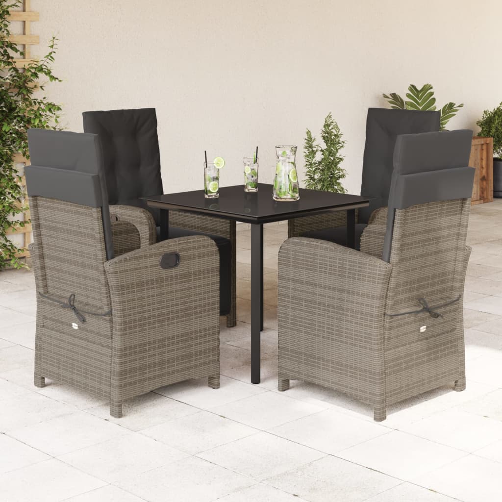 vidaXL 5 Piece Patio Dining Set with Cushions Gray Poly Rattan-0