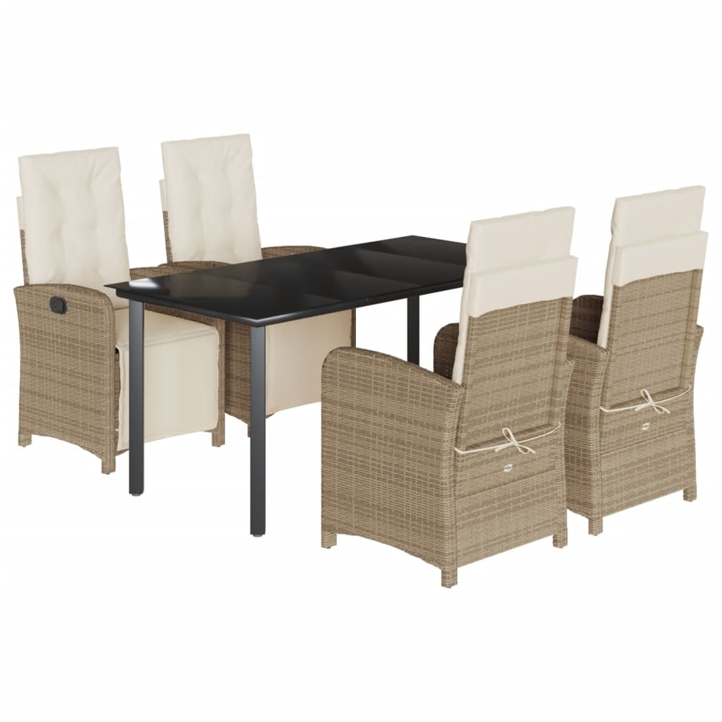 vidaXL 5 Piece Patio Dining Set with Cushions Beige Poly Rattan-1