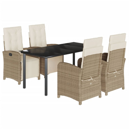 vidaXL 5 Piece Patio Dining Set with Cushions Beige Poly Rattan-1