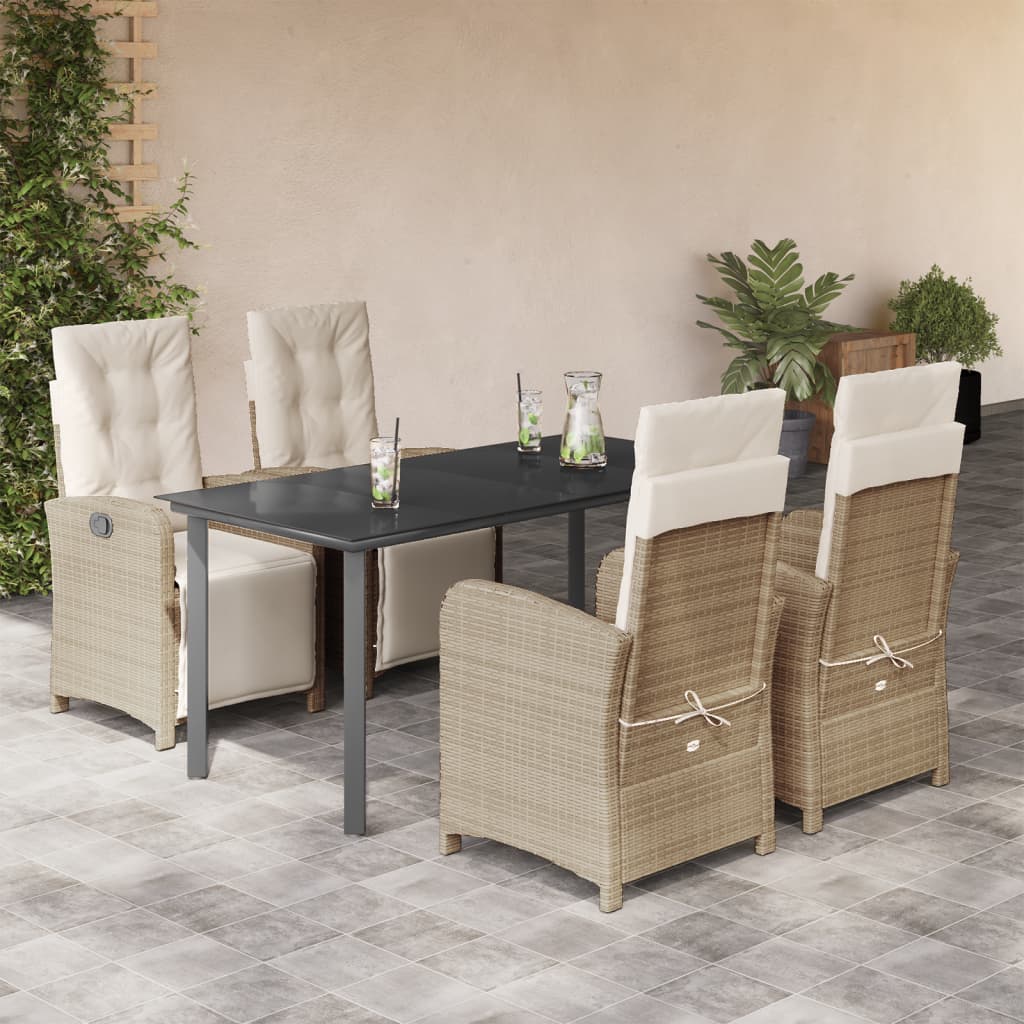 vidaXL 5 Piece Patio Dining Set with Cushions Beige Poly Rattan-0