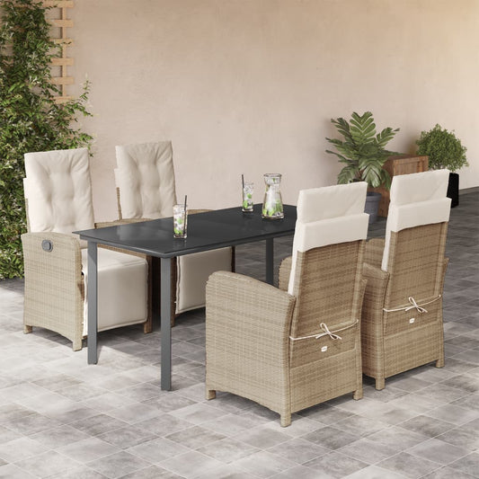 vidaXL 5 Piece Patio Dining Set with Cushions Beige Poly Rattan-0