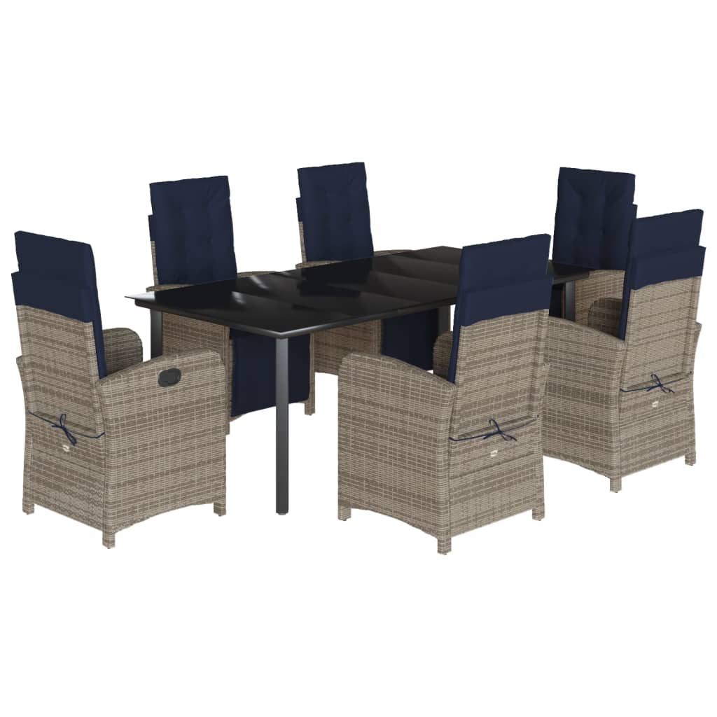 vidaXL 7 Piece Patio Dining Set with Cushions Gray Poly Rattan-2