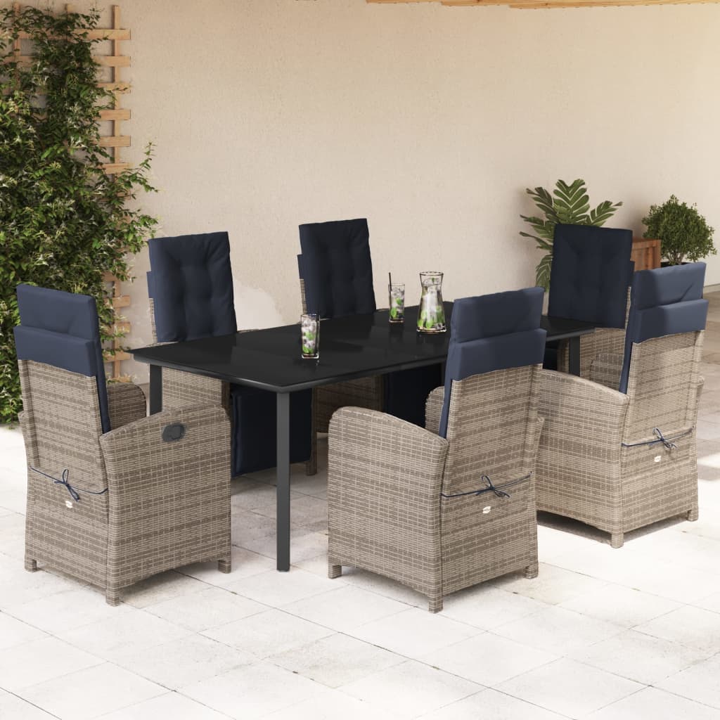 vidaXL 7 Piece Patio Dining Set with Cushions Gray Poly Rattan-0