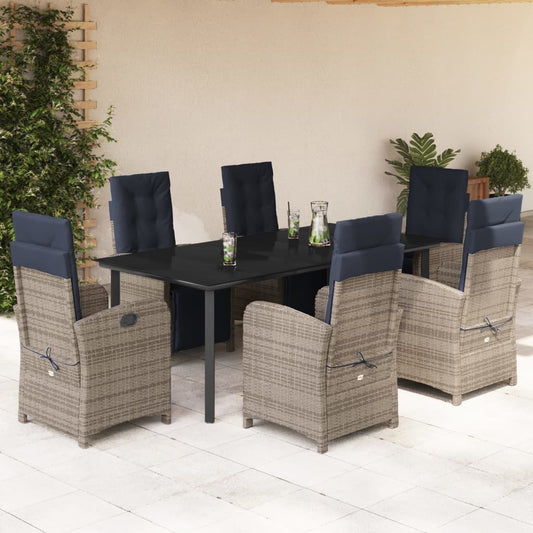 vidaXL 7 Piece Patio Dining Set with Cushions Gray Poly Rattan-0