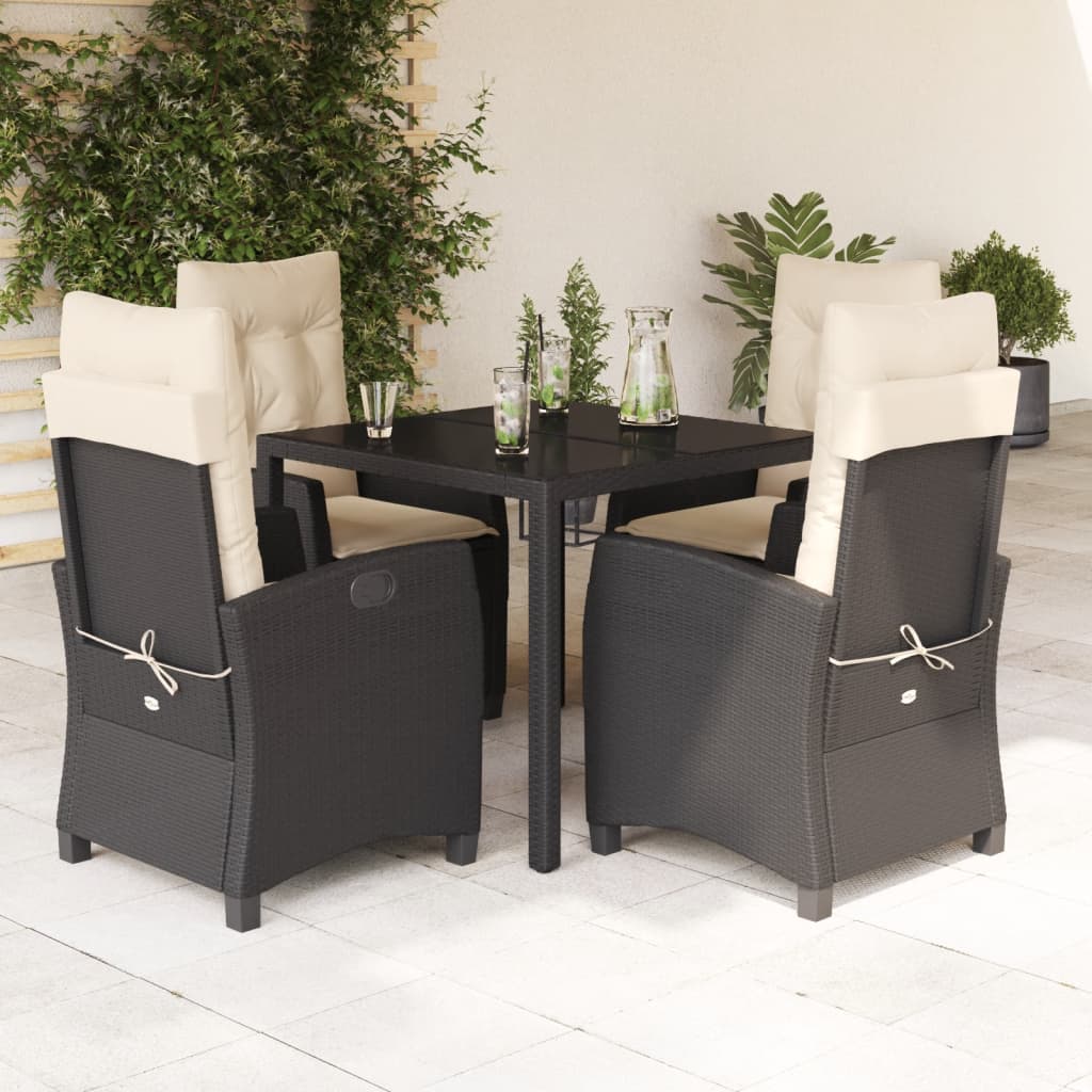 vidaXL 5 Piece Patio Dining Set with Cushions Black Poly Rattan-0