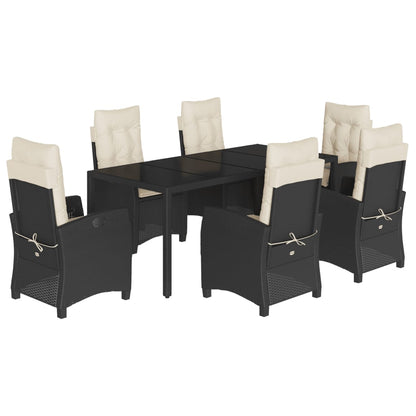 vidaXL 7 Piece Patio Dining Set with Cushions Black Poly Rattan-2