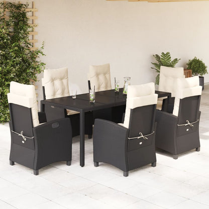 vidaXL 7 Piece Patio Dining Set with Cushions Black Poly Rattan-0