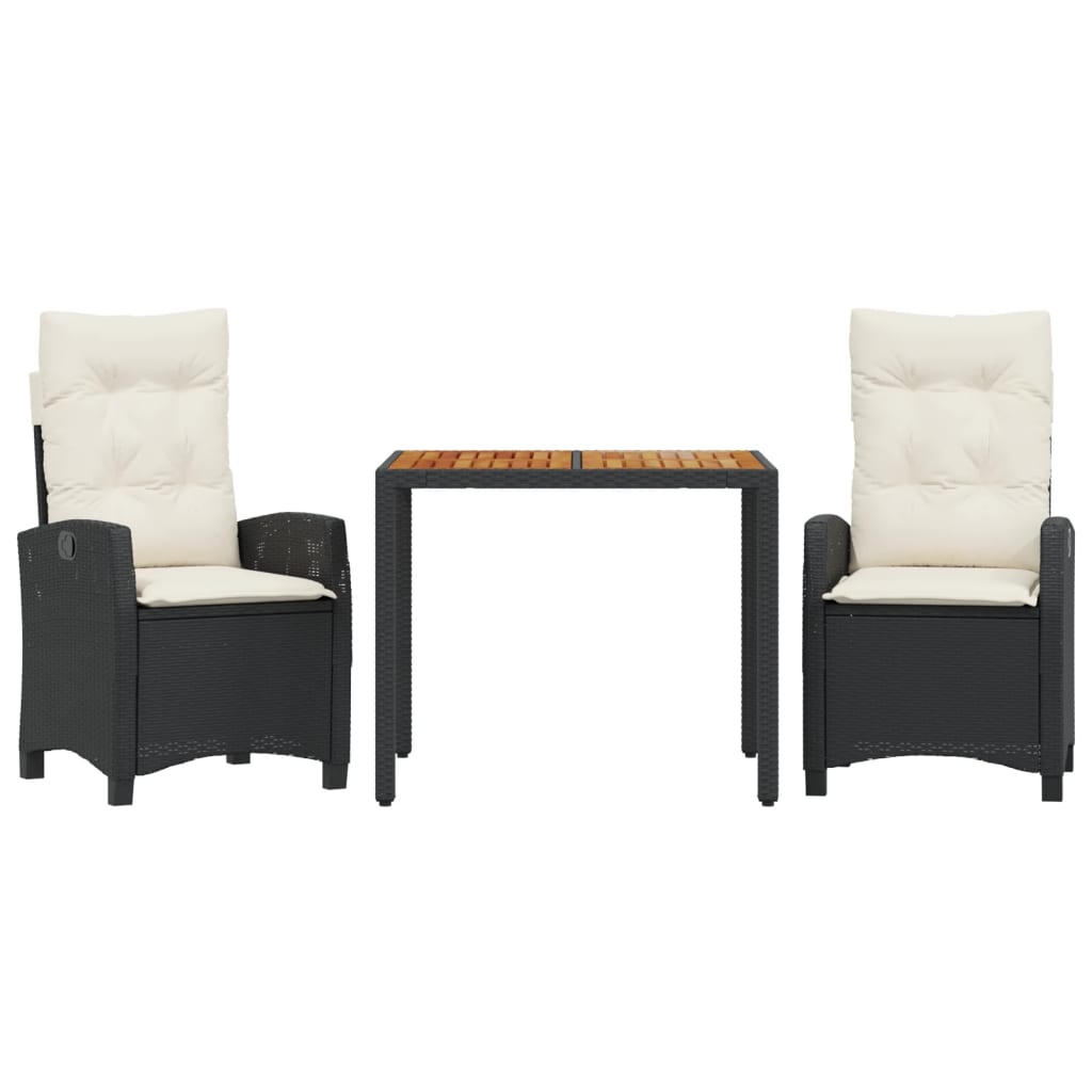 vidaXL 3 Piece Patio Dining Set with Cushions Black Poly Rattan-2