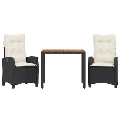 vidaXL 3 Piece Patio Dining Set with Cushions Black Poly Rattan-2