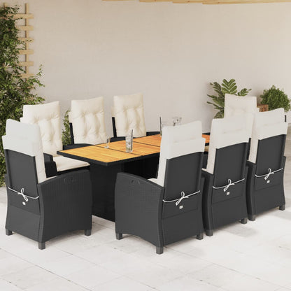 vidaXL 9 Piece Patio Dining Set with Cushions Black Poly Rattan-0